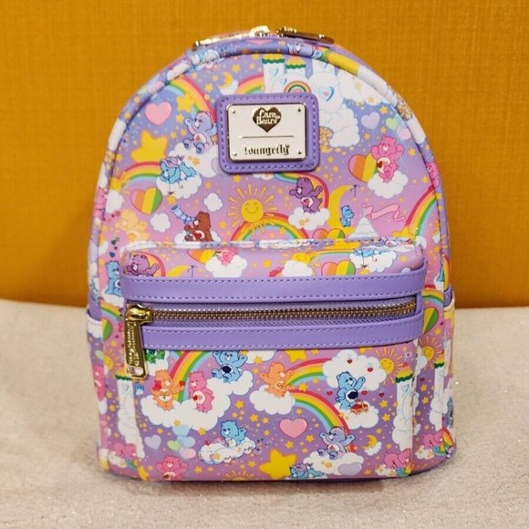 Loungefly Care Bears Purple Sunshine Rainbow AOP Mini Backpack NEW